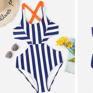 Criss Cross Striped One Piece Swim